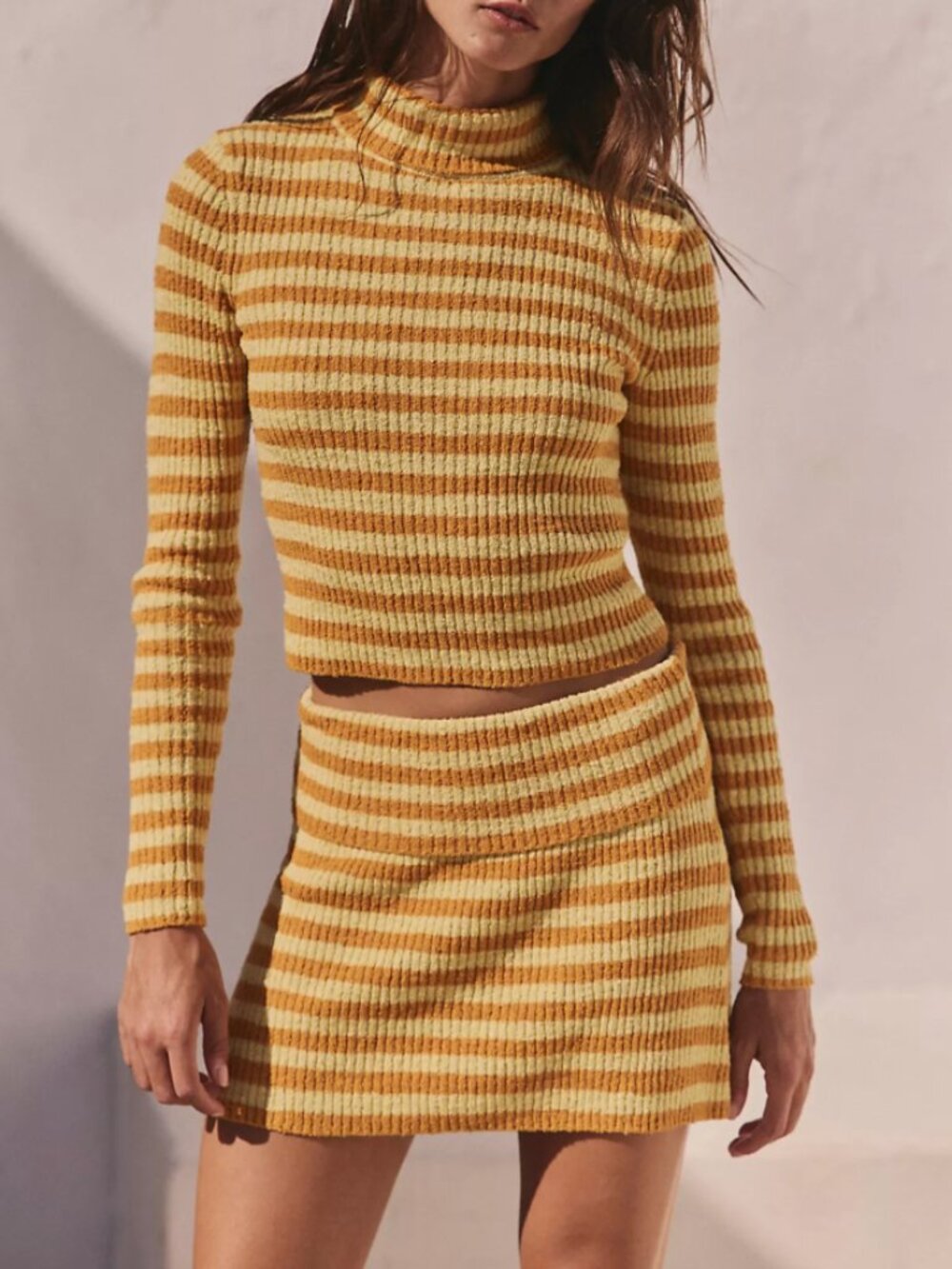 NWT Free People Super Stripe Sweater Set L Ribbed Knit Matching Top Skirt